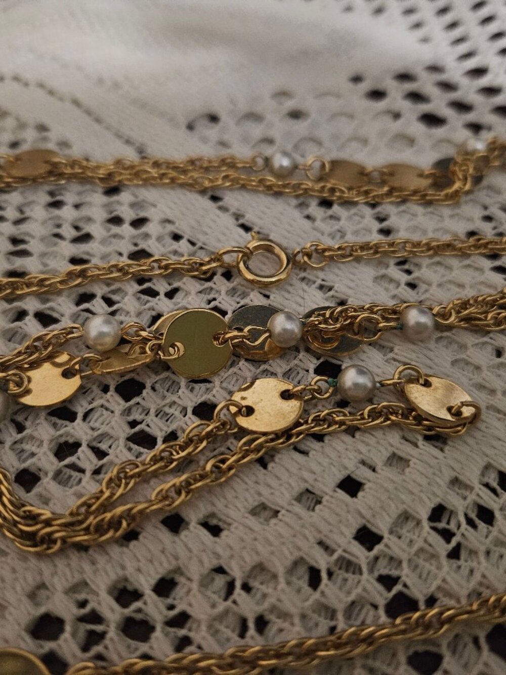 58 Inch Vintage Goldtone Faux Pearl Flapper Style Necklace